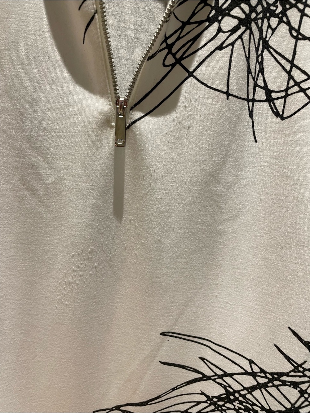 Women’s White Dress with Black Abstract Print and Zip Neck - Picture 3 of 6